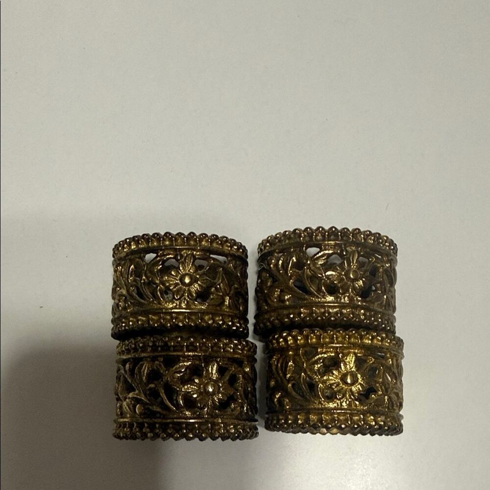 Vintage Set of 4 1980 Era Brass Filigree Napkin Rings Set of 4